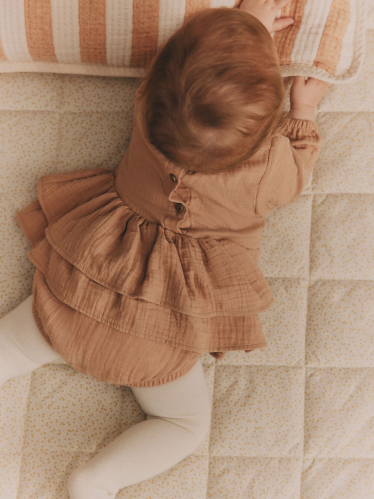 Beige Baby Bloomer 100% Cotton Romper with Tights Set (0mths-3yrs) - Image 5 of 12