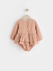 Beige Baby Bloomer 100% Cotton Romper with Tights Set (0mths-3yrs) - Image 8 of 12