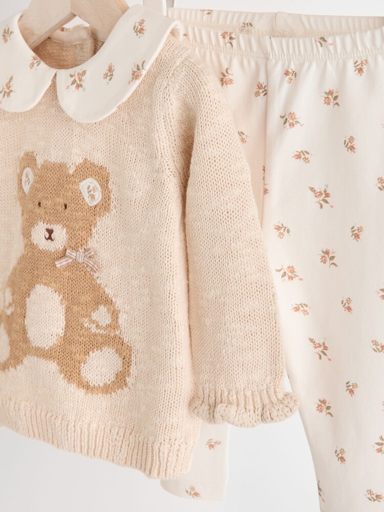 Cream Bear Baby Knitted 100% Cotton Jumper And Legging Set (0mths-3yrs) - Image 7 of 11