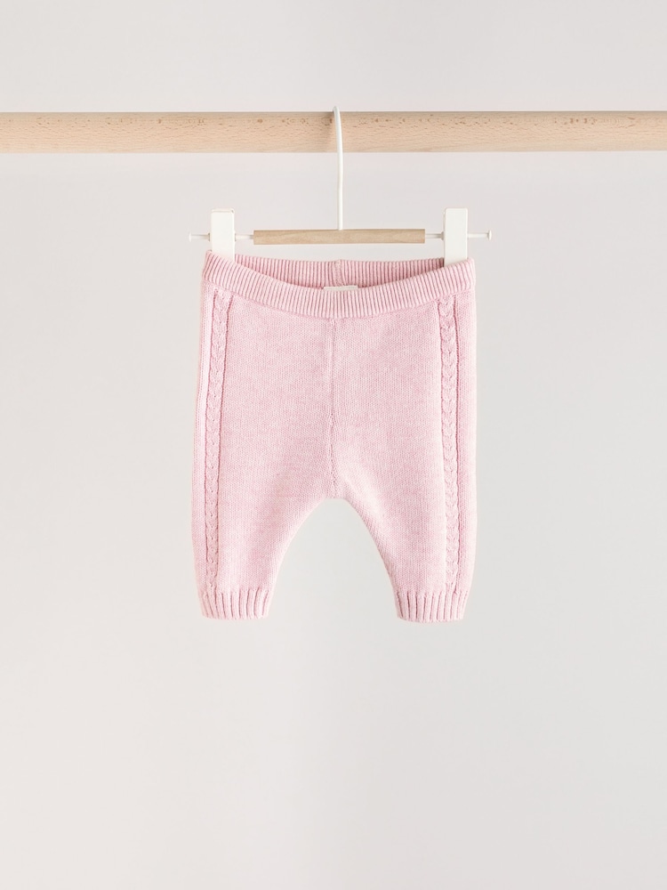 Pink Flower Embroidered Baby Knitted 100% Cotton Jumper And Leggings Set (0mths-2yrs) - Image 11 of 11