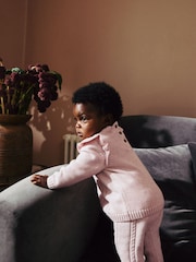 Pink Flower Embroidered Baby Knitted 100% Cotton Jumper And Leggings Set (0mths-2yrs) - Image 2 of 11