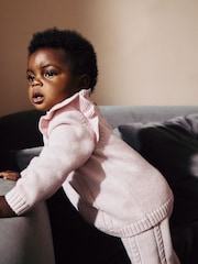 Pink Flower Embroidered Baby Knitted 100% Cotton Jumper And Leggings Set (0mths-2yrs) - Image 3 of 11