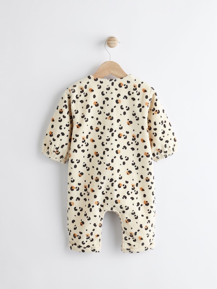 Cream/ Tan Brown Leopard Print Baby Corduroy Romper (0mths-2yrs) - Image 2 of 7