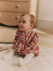 Red Check Baby Bloomer 100% Cotton Romper with Tights Set (0mths-3yrs) - Image 1 of 4