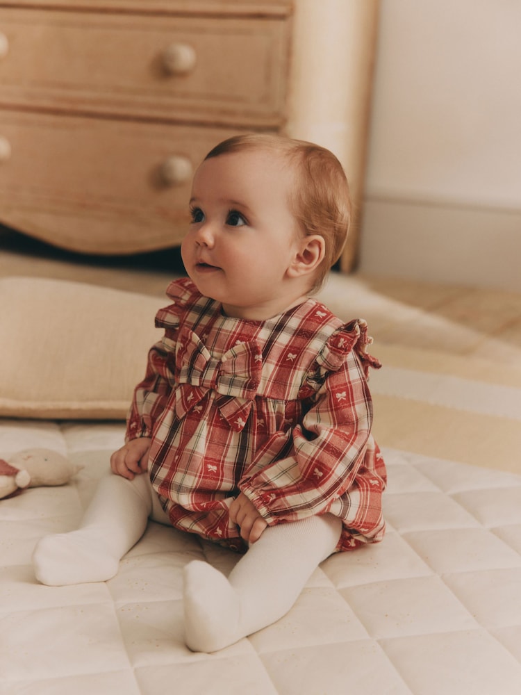 Red Check Baby Bloomer 100% Cotton Romper with Tights Set (0mths-3yrs) - Image 1 of 4
