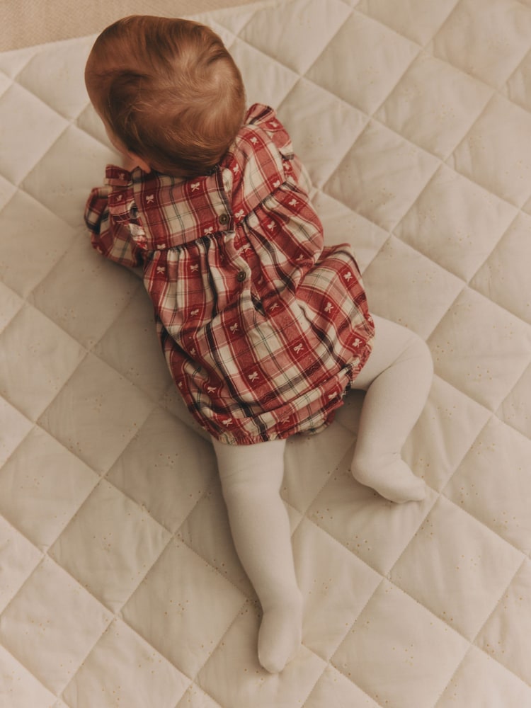 Red Check Baby Bloomer 100% Cotton Romper with Tights Set (0mths-3yrs) - Image 2 of 4
