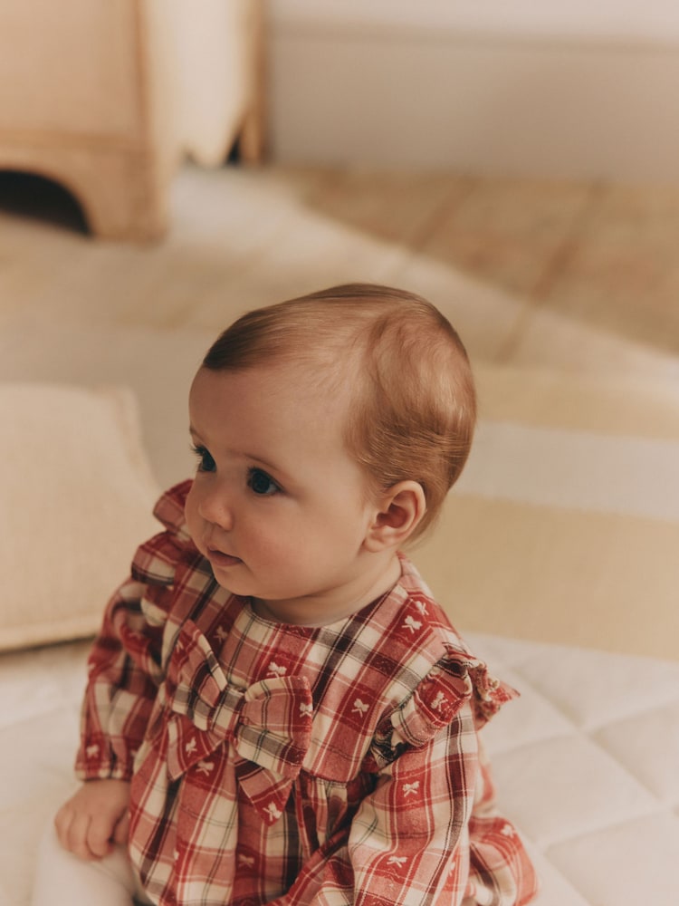 Red Check Baby Bloomer 100% Cotton Romper with Tights Set (0mths-3yrs) - Image 3 of 4