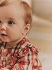 Red Check Baby Bloomer 100% Cotton Romper with Tights Set (0mths-3yrs) - Image 4 of 4