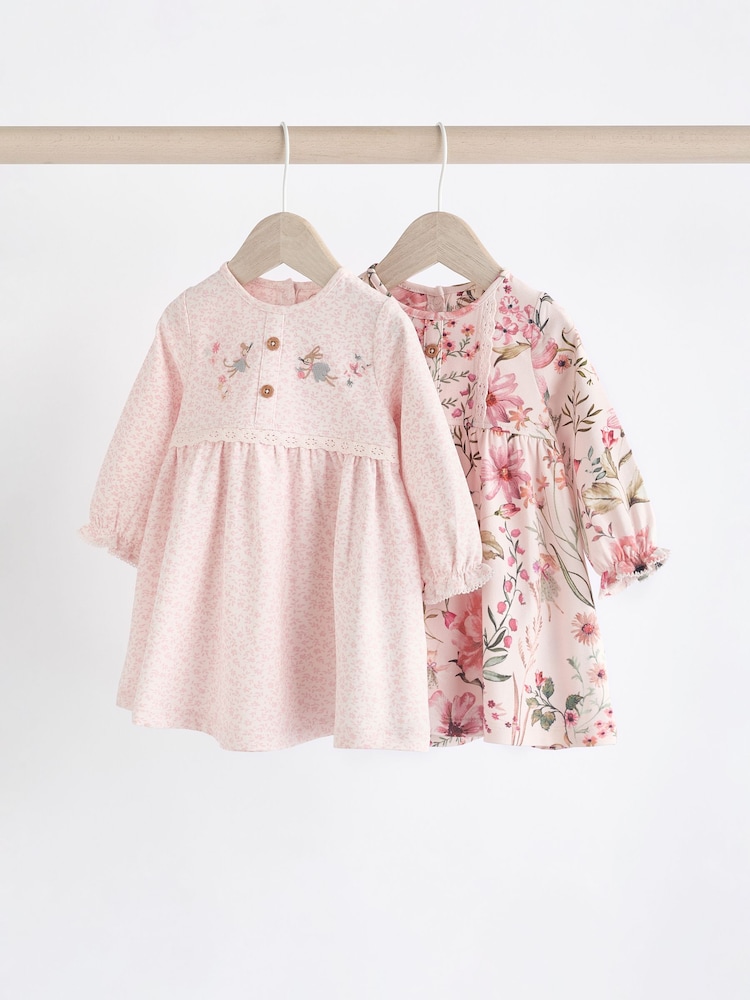 Pink Floral/ Fairy Baby 100% Cotton Jersey Dresses 2 Pack (0mths-2yrs) - Image 1 of 1