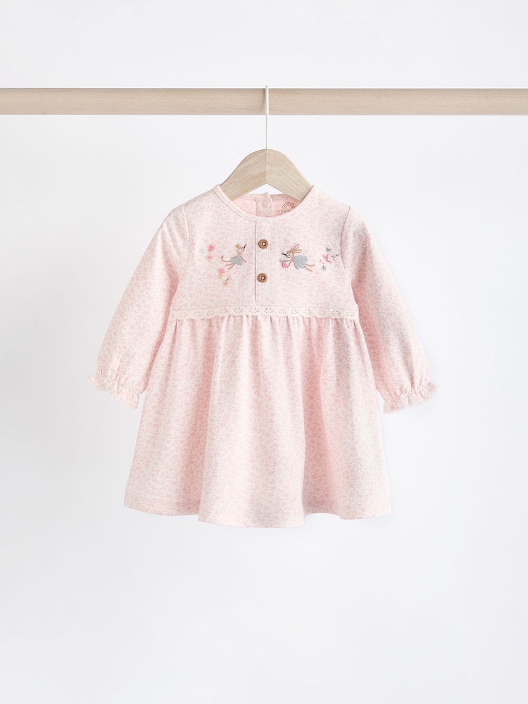 Pink Floral/ Fairy Baby 100% Cotton Jersey Dresses 2 Pack (0mths-2yrs) - Image 3 of 8