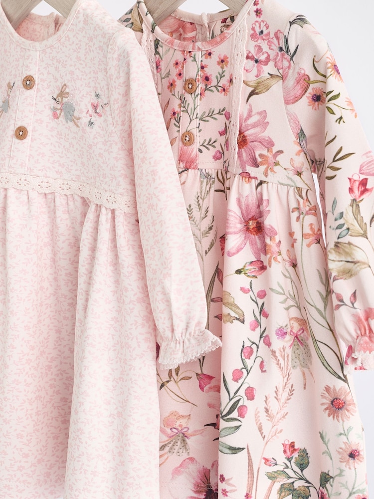 Pink Floral/ Fairy Baby 100% Cotton Jersey Dresses 2 Pack (0mths-2yrs) - Image 5 of 8