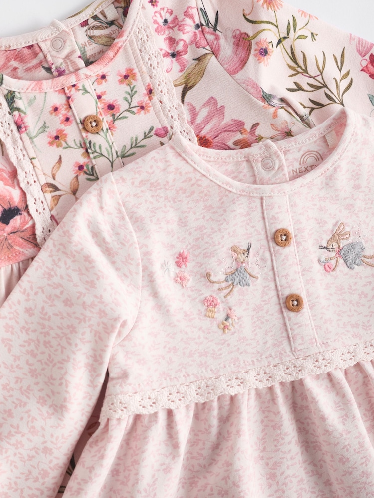 Pink Floral/ Fairy Baby 100% Cotton Jersey Dresses 2 Pack (0mths-2yrs) - Image 6 of 8