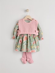 Sage Green/Floral with Removeable Vest Woven Dress and Tights Set (0mths-2yrs) - Image 1 of 27