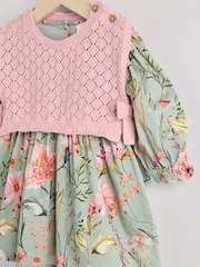 Sage Green/Floral with Removeable Vest Woven Dress and Tights Set (0mths-2yrs) - Image 14 of 27