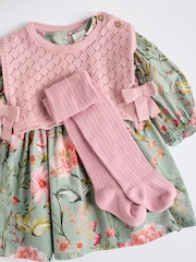 Sage Green/Floral with Removeable Vest Woven Dress and Tights Set (0mths-2yrs) - Image 15 of 27