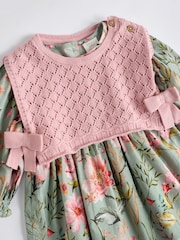 Sage Green/Floral with Removeable Vest Woven Dress and Tights Set (0mths-2yrs) - Image 17 of 27