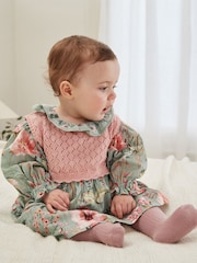 Sage Green/Floral with Removeable Vest Woven Dress and Tights Set (0mths-2yrs) - Image 2 of 27