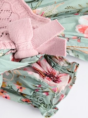 Sage Green/Floral with Removeable Vest Woven Dress and Tights Set (0mths-2yrs) - Image 20 of 27