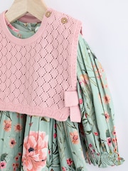 Sage Green/Floral with Removeable Vest Woven Dress and Tights Set (0mths-2yrs) - Image 23 of 27