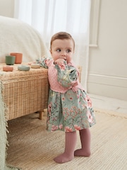 Sage Green/Floral with Removeable Vest Woven Dress and Tights Set (0mths-2yrs) - Image 3 of 27