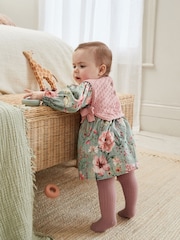 Sage Green/Floral with Removeable Vest Woven Dress and Tights Set (0mths-2yrs) - Image 4 of 27