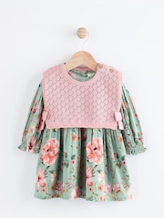 Sage Green/Floral with Removeable Vest Woven Dress and Tights Set (0mths-2yrs) - Image 6 of 27