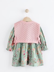 Sage Green/Floral with Removeable Vest Woven Dress and Tights Set (0mths-2yrs) - Image 7 of 27