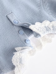 Blue Floral 2-in-1 Long Sleeve Knitted Jumper Frill Collar Mesh Dress (0mths-2yrs) - Image 5 of 6