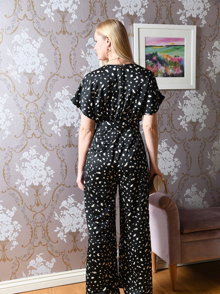 Yumi Black Dash Print Satin Jumpsuit - Image 2 of 5