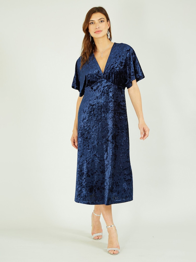 Yumi Blue Velvet Kimono Midi Dress - Image 1 of 5 Yumi Blue Velvet Kimono Midi Dress - Image 1 of 5