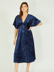 Blau - Yumi Kimono-Midikleid aus Samt - Bild 3 von 5