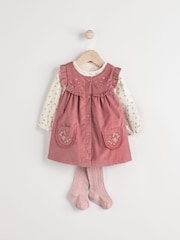 rožnata Izvezeno - dojenček Corduroy Pinafore 100% Cotton obleka With hlačne nogavice (0mths-2yrs) - Slika 1 iz 10