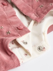 rožnata Izvezeno - dojenček Corduroy Pinafore 100% Cotton obleka With hlačne nogavice (0mths-2yrs) - Slika 10 iz 10