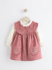 rožnata Izvezeno - dojenček Corduroy Pinafore 100% Cotton obleka With hlačne nogavice (0mths-2yrs) - Slika 2 iz 10