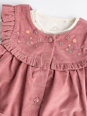 rožnata Izvezeno - dojenček Corduroy Pinafore 100% Cotton obleka With hlačne nogavice (0mths-2yrs) - Slika 7 iz 10