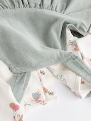 Green Embroidered Baby Corduroy Pinafore 100% Cotton Dress With Tights (0mths-2yrs) - Image 8 of 9