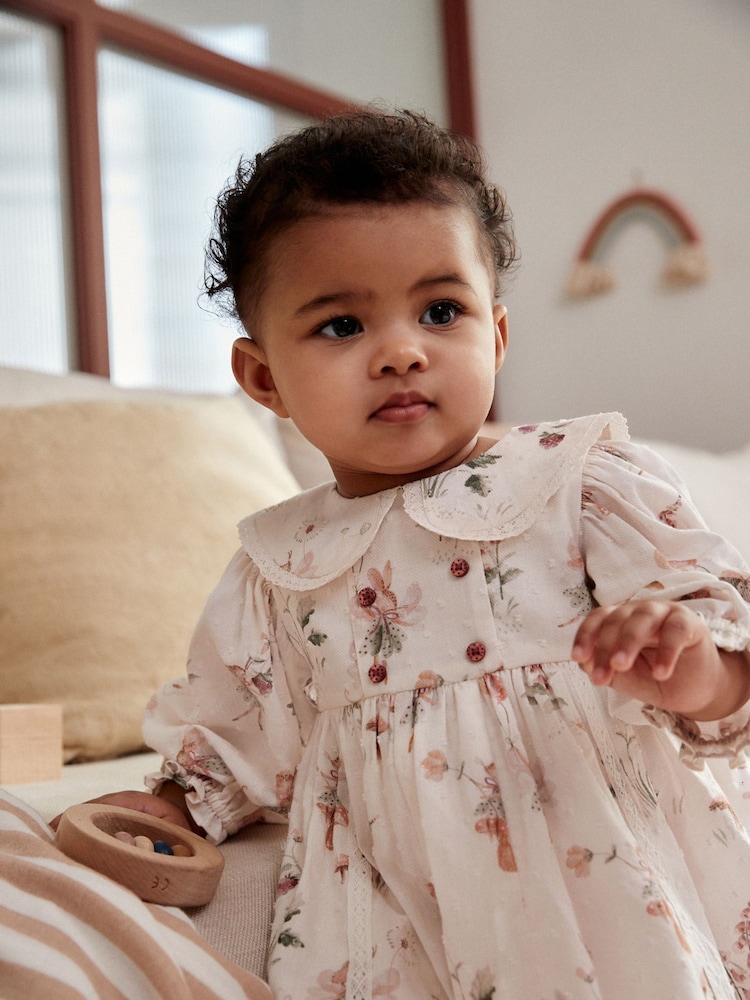 White Floral/ Fairy Baby Woven Dress with Tights (0mths-2yrs) - Image 3 of 15