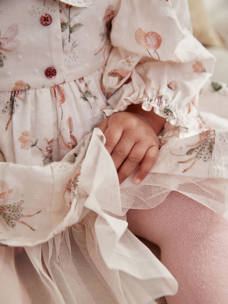 White Floral/ Fairy Baby Woven Dress with Tights (0mths-2yrs) - Image 5 of 15