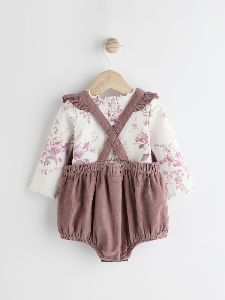 Pink Floral Baby Bloomer Romper & Long Sleeve Bodysuit Set With Tights (0mths-3yrs) - Image 2 of 9
