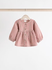 Red Gingham Woven Long Sleeve 100% Cotton Top and Wide Leg Trousers Set (0mths-2yrs) - Image 3 of 12