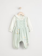 Sage Green Character Baby Corduroy 100% Cotton Dungarees and Long Sleeve Bodysuit Set (0mths-2yrs) - Image 1 of 9