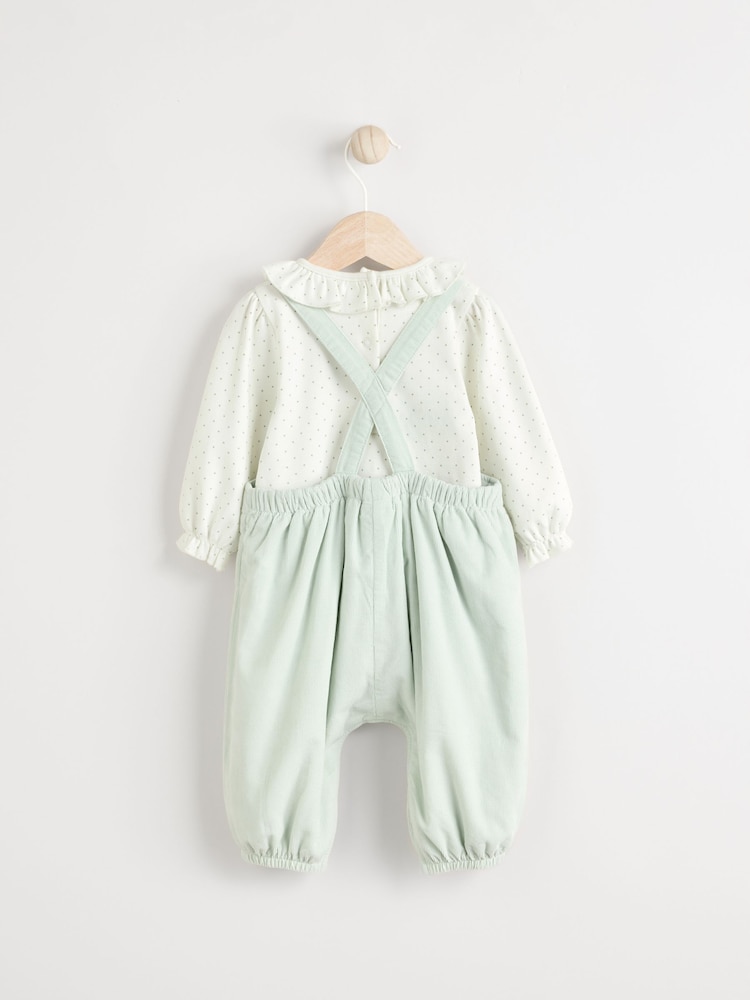 Sage Green Character Baby Corduroy 100% Cotton Dungarees and Long Sleeve Bodysuit Set (0mths-2yrs) - Image 2 of 9