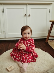 Red Flower Print Skirted Baby Romper with Tights (0mths-3yrs) - Image 1 of 14