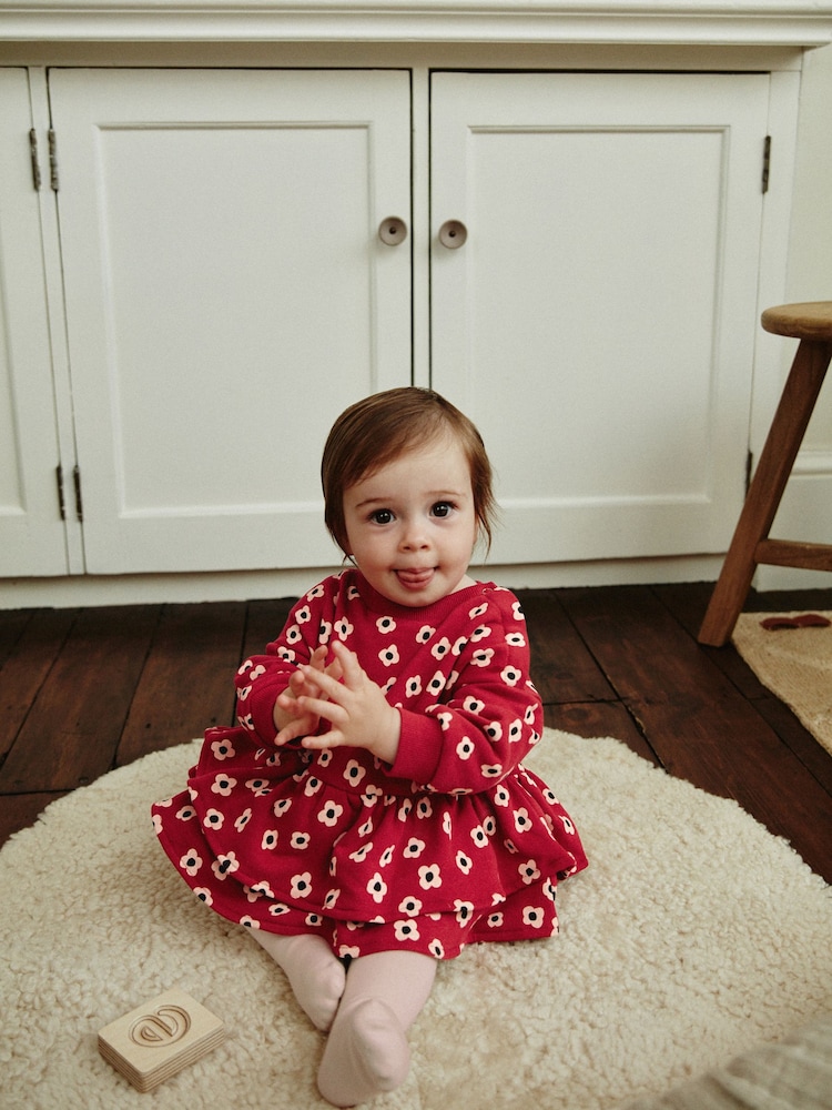 Red Flower Print Skirted Baby Romper with Tights (0mths-3yrs) - Image 1 of 14