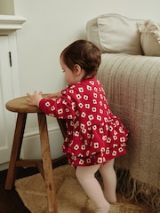 Red Flower Print Skirted Baby Romper with Tights (0mths-3yrs) - Image 2 of 14