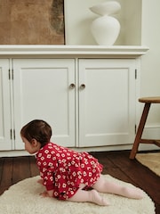 Red Flower Print Skirted Baby Romper with Tights (0mths-3yrs) - Image 3 of 14