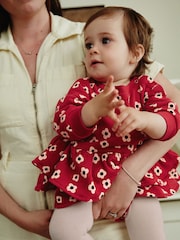 Red Flower Print Skirted Baby Romper with Tights (0mths-3yrs) - Image 6 of 14