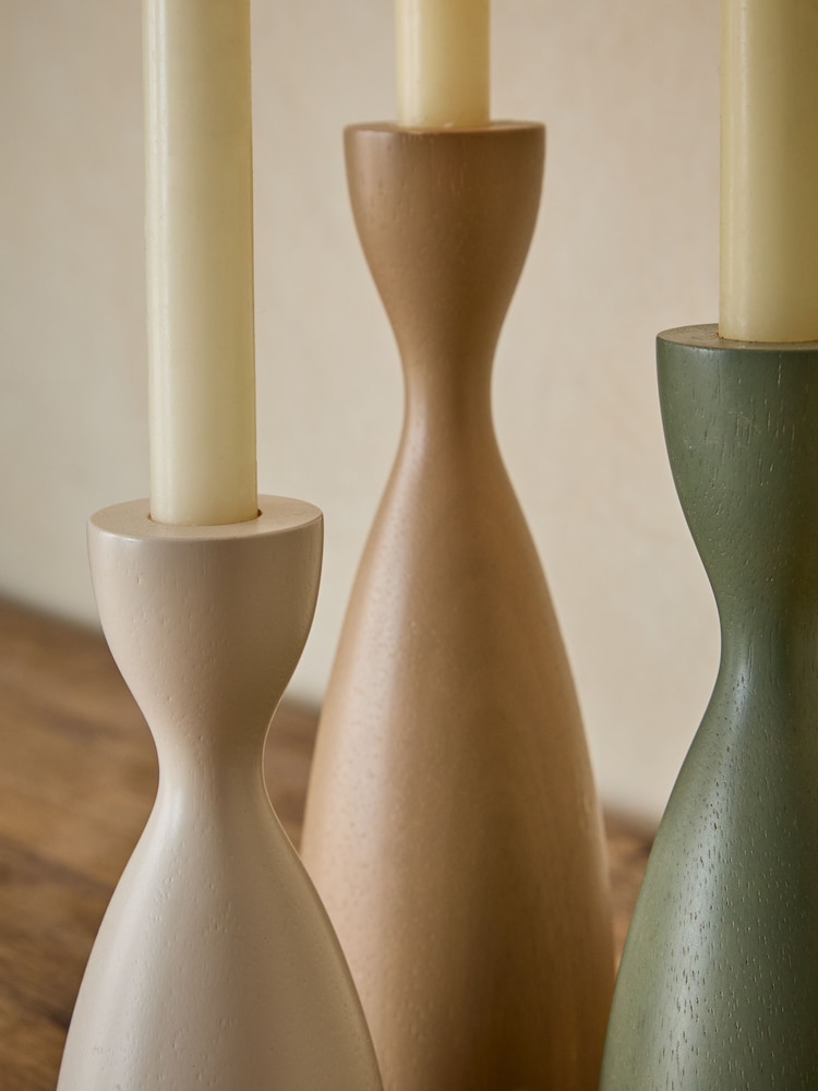 Set of 3 Neutral Scandi Taper Candle Holders - Image 3 of 5