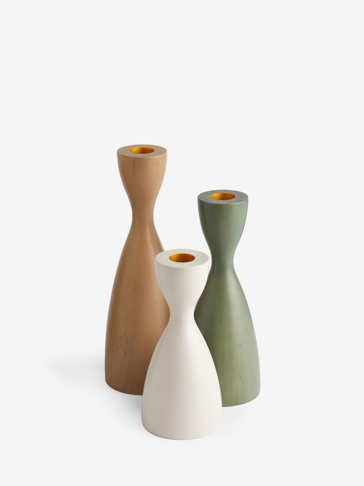 Set of 3 Neutral Scandi Taper Candle Holders - Image 4 of 5