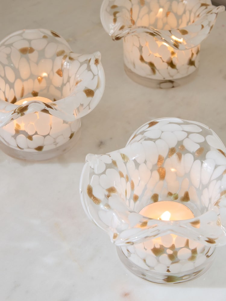 White Confetti Glass Candle Holder Tealight - Image 2 of 4